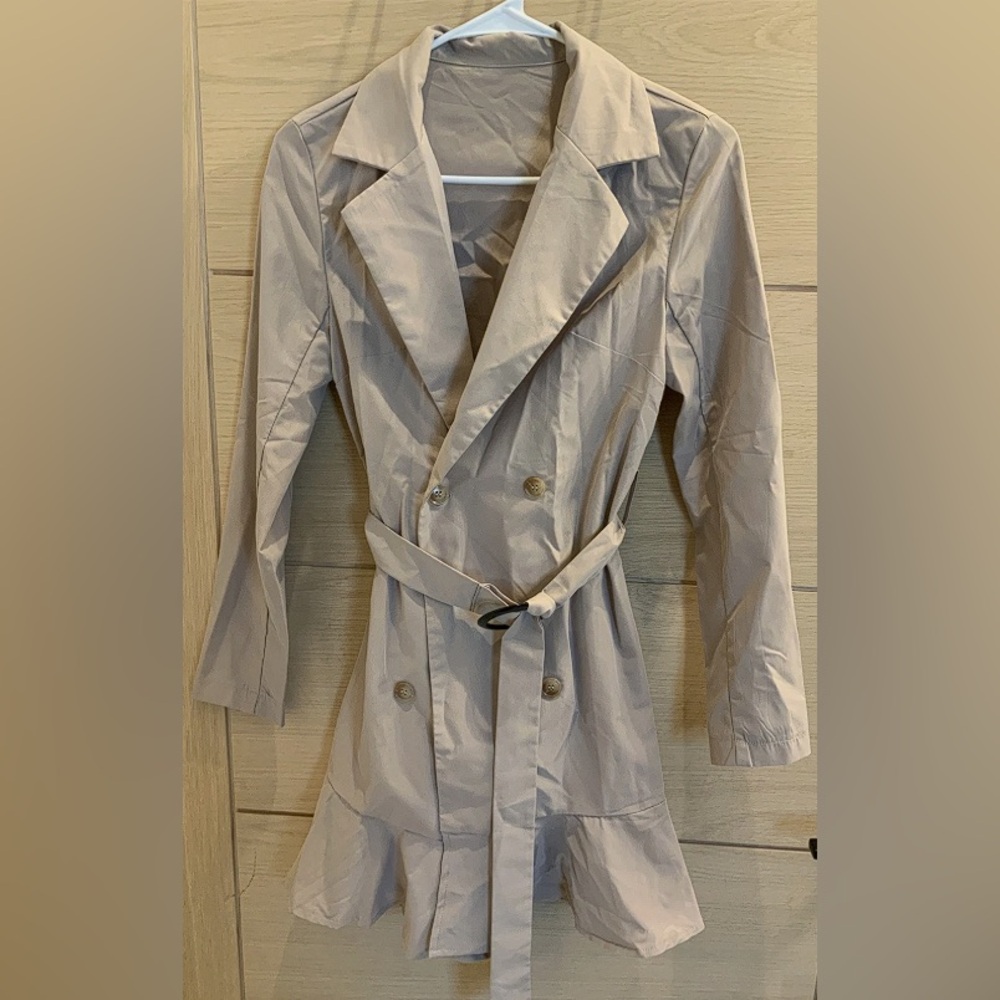 Shein Womens Khaki Peplum Hem Rain Coat